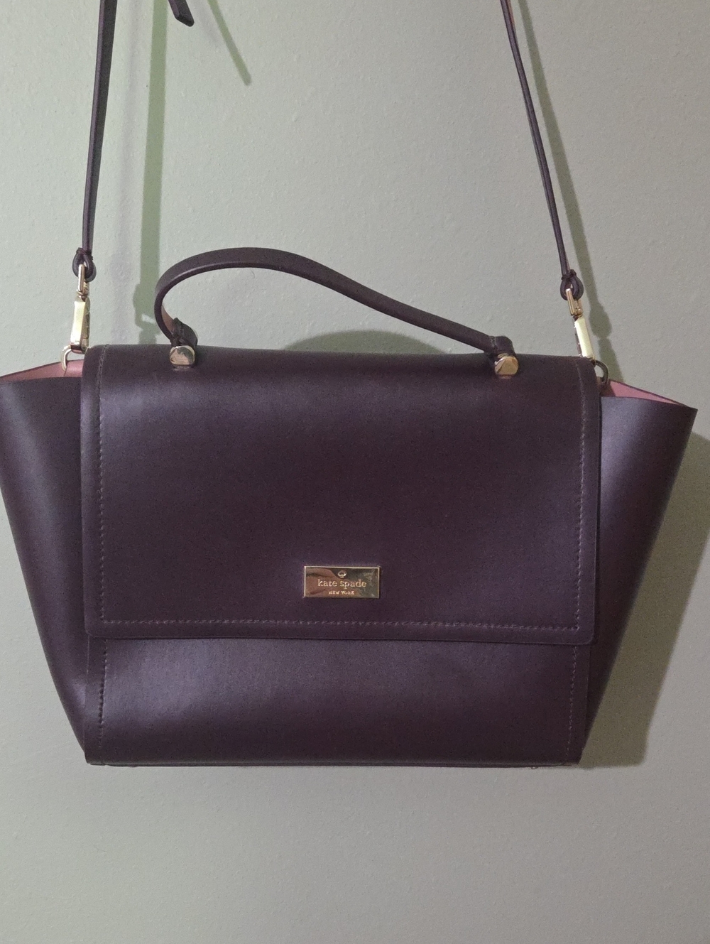 kate spade plum structured satchel with top handle and crossbody strap